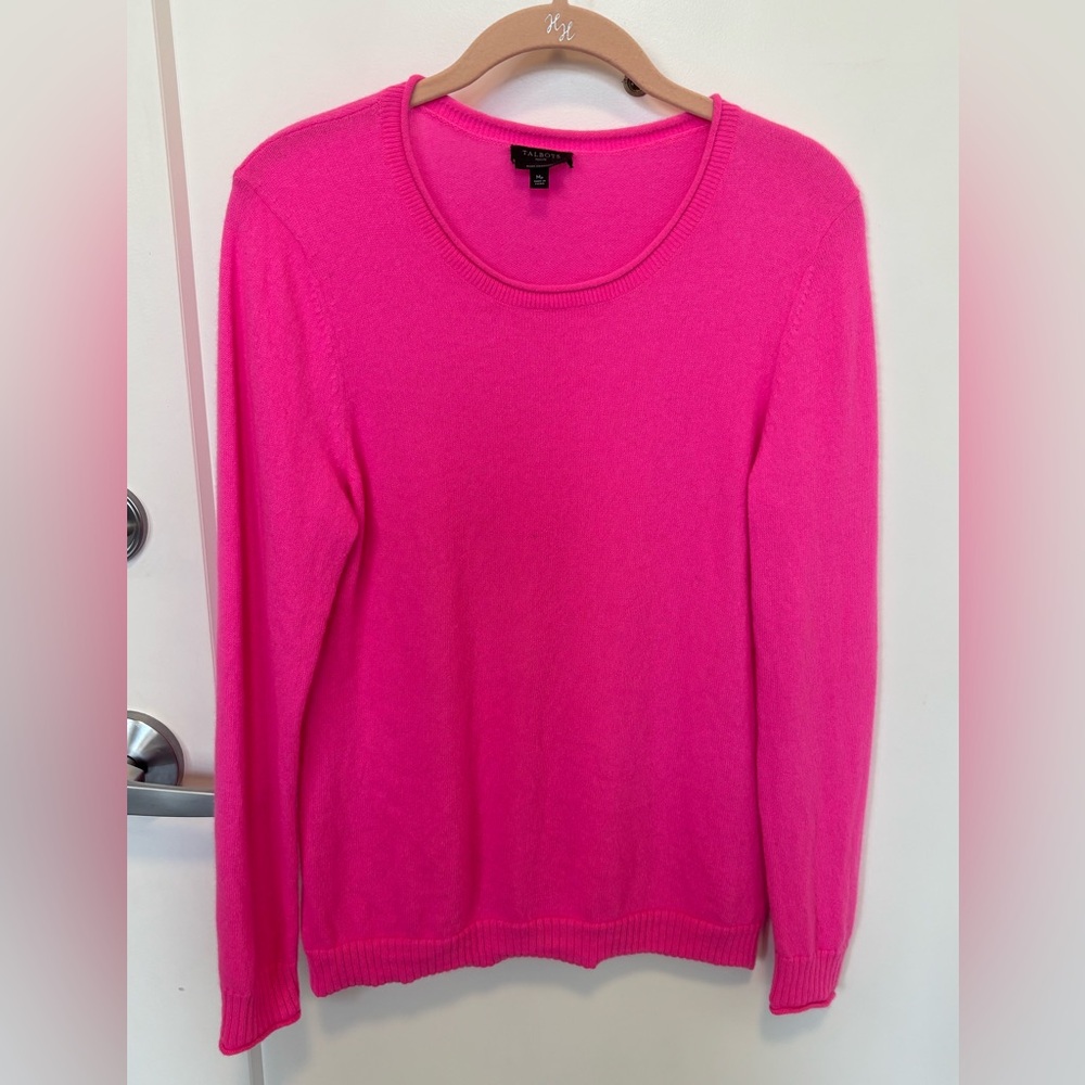 Talbots Womens Petite Medium Bright Pink Crew Neck Sweater (Pure Cashmere)